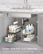 SONGMICS 4-Tier Pull Out Cabinet Organizers, Under Sink Organizer, Bathroom Organizer and Storage, Sliding Basket Drawers, Stackable for Kitchen, Bathroom, Ink Black UKCS017B02 - Image 3