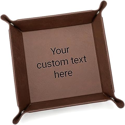 Personalized Leather Valet Tray for Men, Custom Text Brown Catchall by LifetimeCreations