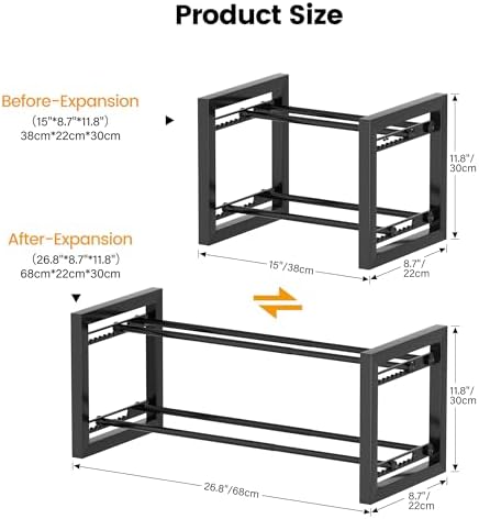 Homeiju Expandable Shoe Rack, 2 Tier Metal Shoe Shelf, Adjustable Shoe Stand for Sneakers, Boots, Heels, Heavy-Duty Steel Standing Shoe Organizer for Entryway, Closet, Bedroom, Black - Image 2