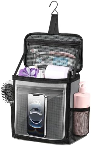 Portable Hanging Shower Caddy, Large Capacity Travel Toiletry Bag for Men & Women, Bath Organizer with Hook & Waterproof Phone Compartment, for Gym, Travel, Dorm, Picnic, Bathroom(Grey) by Kebrela