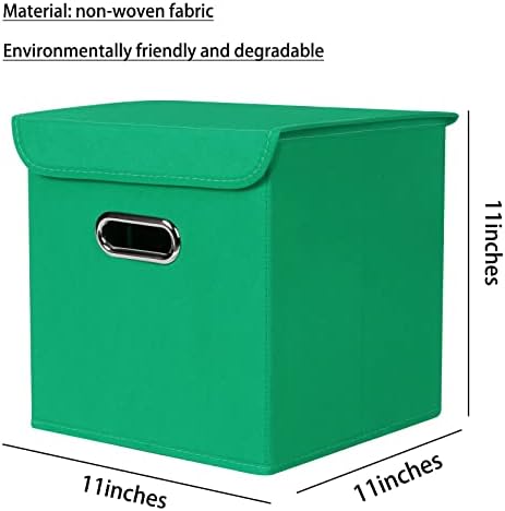 Closet Organizers Fabric Storage Bins With Lids Collapsible Cube Storages Organizer Basket With Handles,Storage Boxes for Clothes Storage,Office,Toys,3 Pack,（Green - Image 2