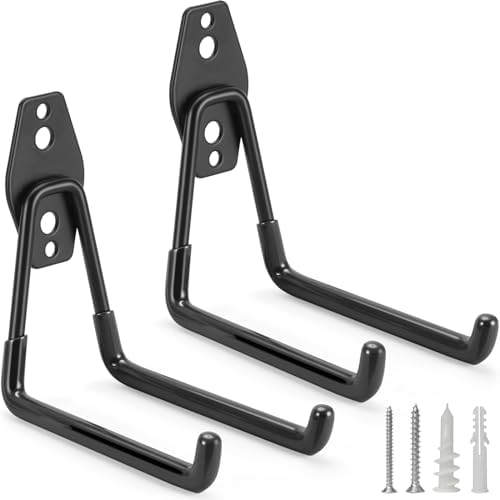 2 Pack Garage Hooks Heavy Duty Storage Organizer Wall Mount Power and Garden Tool Hangers, for Hanging Ladders, Ropes, Hose, Bulk Items by LUPYJI