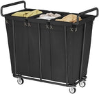 Gewudraw 3 Section Heavy Duty Laundry Sorter Cart with Wheels, 360L, Black by Gewudraw