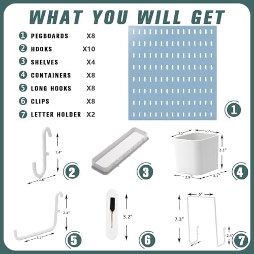 MULSAME Pegboard Combination Kit, 25.2" x 50.4" Wall Mounted Storage Set with 8 Pegboards & 40 Accessories Hanging, Peg Boards Organizer - Image 4