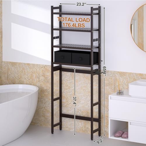 Cozivolife Over The Toilet Bamboo Storage Rack: 4-Tier & 2 Baskets (Brown) - Image 6