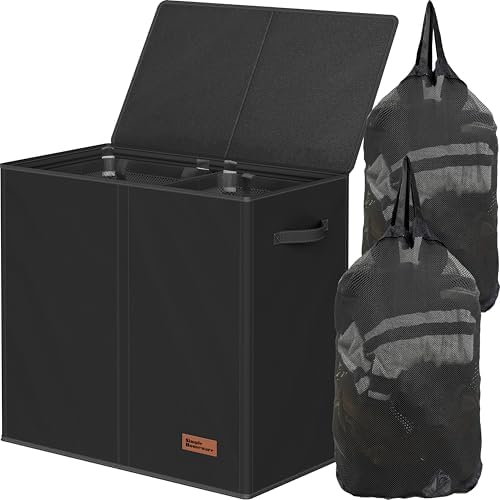 Simple Houseware Double Laundry Hamper with Lid & Removable Bags, Black by SimpleHouseware
