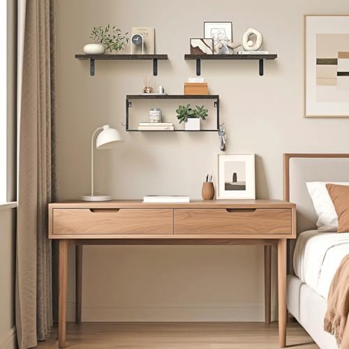 Floating Bathroom Shelves Wall Mounted - Wooden Shelf Set of 3 for Over Toilet Storage & Farmhouse Bathroom Decor - Perfect Shelving Organizer for Apartments RVs Powder Room Restroom - Rustic - Image 6