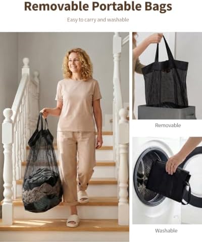 85L Laundry Hamper with Lid, Tall Dirty Clothes Hamper, Grey - Image 6