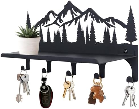 Key Holder for Wall, Metal Decorative Wall Mounted Mountain Key and Mail Holder with Shelf, 2 in 1 Key Hooks for Entryway, Front Door, Hallway, Key Organizer and Key Rack (10 Inches) by Monlyey