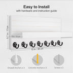 Lwenki Key Holder Wall Mount, Entryway Key and Mail Holder with 7 Sturdy Hooks for Sunglasses, Dog Leash, Decorative Wall Shelf with Mounting Hardware, 15”W x 6.7”H x 4.2”D (White) - Image 2