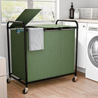 180L Laundry Sorter 3 Section, Rolling Laundry Basket with Wheels and Lid by OLLDIDE