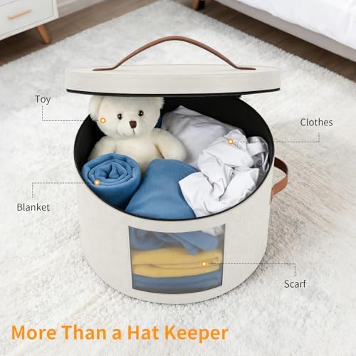 Samplife Hat Box,Hat Storage Box,Stackable Round Brim Hats Organizer Bag Container for Closet,Travel Hat Boxes for Women, Cowboy Hat Organizer, FoldableTravel Cap Boxes (03-White, 16.5" D x 10.5" H) - Image 6