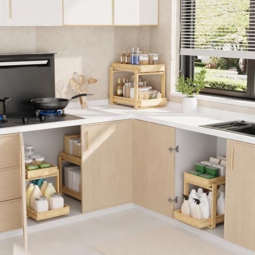 Bamboo Under Sink Organizer 2 Tier Pull Out Cabinet Storage Drawer - Image 4