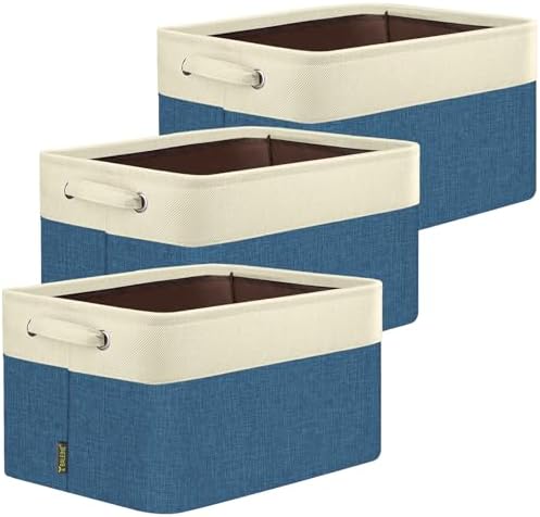 BALEINE 3 Pack Fabric Closet Storage Bins for Shelves, Linen Closet Organizers and Storage, Decorative Baskets for Organizing, Shelf, Clothes, Home, Office (Navy Blue, 17''x13''x10.5'') by BALEINE