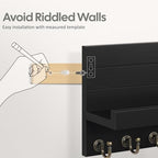 HONJIN Key Holder Wall Mount with Shelf and 5 Sturdy Key Hooks (Black) - Image 2