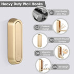 Folding Coat Hooks, Gold, 6 Pack, Wall Hook, Hanging Towels Clothes Bag - Image 2