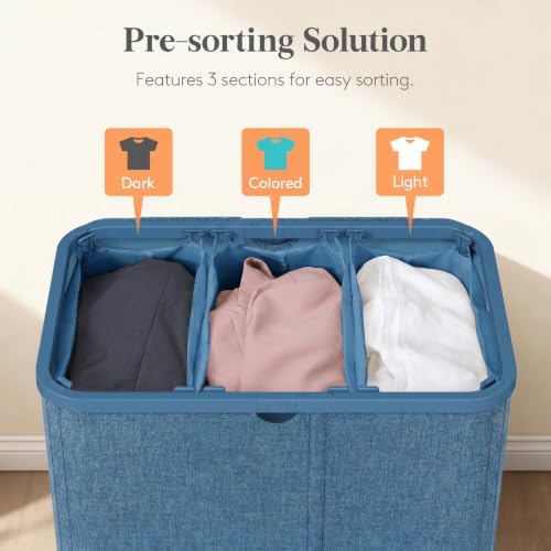 Lifewit 185L 3 Section Laundry Hamper with Lid, Laundry Basket, Dark Blue - Image 3