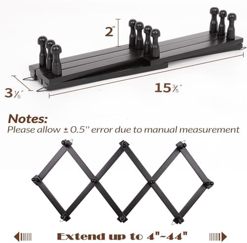 SCUNDA Wall Rack with 10 Hooks, Wooden Wall Expandable Coat Rack for Coat, Hats, Baseball Caps, Coffee Mug, Jewelry(Black) - Image 6