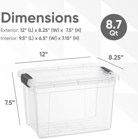 Superio 8.7 Quart Clear Plastic Storage Boxes with Lids, Stackable Organizer Containers, BPA-Free Storage Bins for Home, Office, School & Dorm, 8 Pack - Image 2