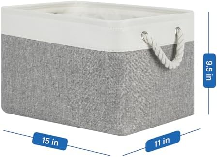 Temary Storage Baskets 4Pack Fabric Storage Bins Clothes Baskets with Rope Handle, Decorative Basket for Gift, Blankets (White&Gray,15x11x9.5 inch) - Image 4