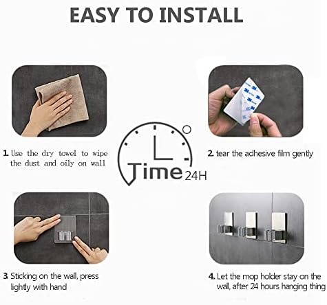 HANZE 4 Pack Stainless Steel Mop Broom Holder Organizer, Self Adhesive Wall Mounted Mop Organizer Storage Rack Clip for Kitchen Bathroom and Garage (Rectangle, Large) - Image 6