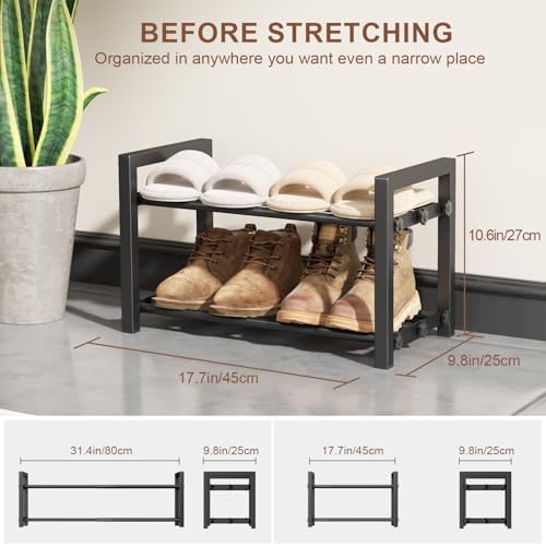 Expandable Shoe Rack, Heavy Duty Metal Shoe Organizer for Closet | 2Tier Heavy Duty Iron Adjustable Shoe Storage,Fits 12+ Pairs,Space-Saving,Non-Slip,Easy Assembly,For Doorway Entryway Bedroom - Image 2