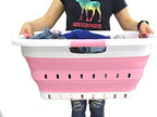 SAMMART 41L Collapsible 3 Handled Plastic Laundry Basket - Foldable Pop Up Storage Container/Organizer - Portable Basket - Space Saving Hamper/Basket (3 handled rectangular, White/Pink) - Image 6