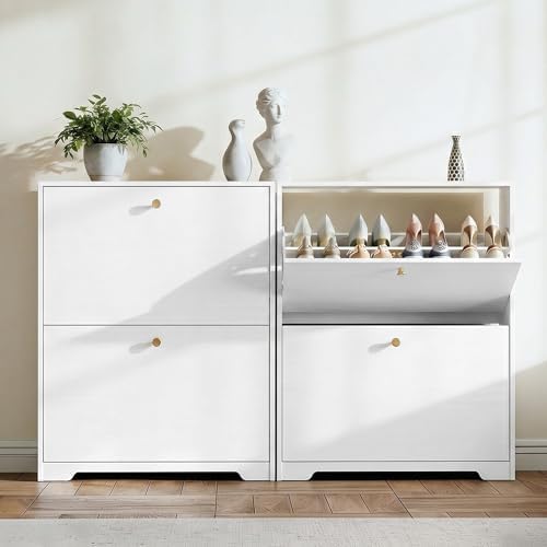 Nicetree Shoe Cabinet with 2 Flip Drawers, Modern Entryway Organizer, White - Image 6