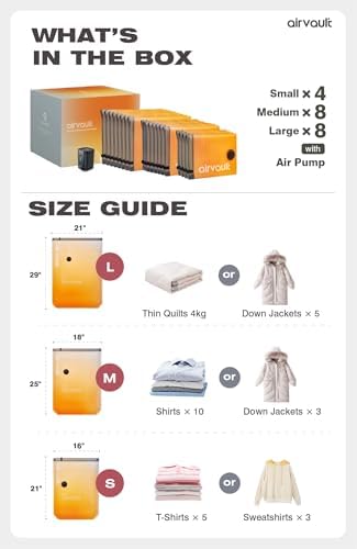 AirVault Vacuum Storage Bags for Travel & Home - Space Saver Compression Packing Bags Set for Clothes, Blankets & Seasonal Storage, Small (4), Medium (8), Large (8) (Orange,20-Pack Combo) - Image 2