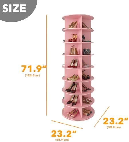 SpaceAid 8 Tier Rotating Shoe Rack Tower, Spinning Shoe Display Lazy Susan, Revolving 360 Shoe Rack Storage Round Carousel, Vertical Handbag Rotate Shoes Closet Organization (8-Tier Pink) - Image 2