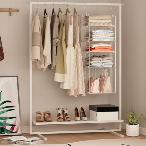 X-cosrack Closet Hanging Organizer and Storage - 5 Tier Hanging Shelves, Wire Closet Shelf Organizer Basket with Adjustable Dividers for Home Clothing Sweaters Shoes Handbags - Image 5