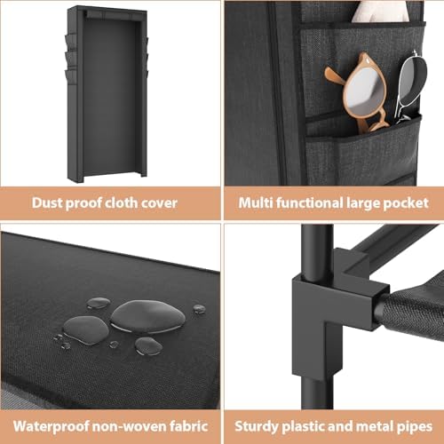 VTRIN Vertical Narrow Shoe Rack Organizer Tall Shoe Rack for Closet Entryway 10 Tier Non-Woven Cover Shoe Shelf Holds 36-41 Pairs Free Standing Shoe Storage Cabinet with Dustproof Cover, Black - Image 4