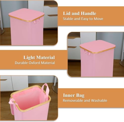 IEGrow Laundry Basket with Wheels 110L Clothes Hamper for Laundry,Pink - Image 2