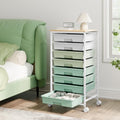 Storage Cart with 8 Drawers, Utility Cart with White Drawers and Wooden Tabletop, Craft Cart, Teacher Organization for Classroom, Storage Furniture, Office Organization, Green by TOOLF