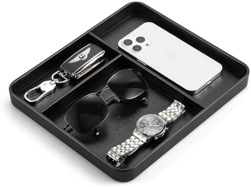 VLANDO Valet Tray, PU Leather Nightstand Organizer with Divider by VLANDO
