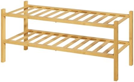 Kitsure Bamboo Wooden Shoe Rack for Closet, 26.8" Wide - 2 Tiers, Natural by Kitsure