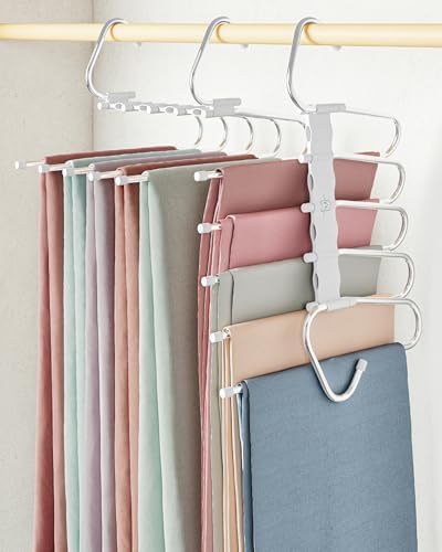 MORALVE Pants Hangers Space Saving - 2 Pack - Non-Slip Multi-Layer Space Saving Hangers - Multifunctional Clothing Rack for Closet Storage - Ideal for Jeans, Trousers, Skirts, Scarves & Slacks (White) by MORALVE
