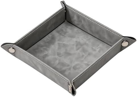 Valet Tray Desktop Storage Organizer – Vegan Leather Catchall Bedside Vanity Tray Nightstand Caddy Holder for Remote Controller, Watch, Keys, Phone, Wallet, Coin, Jewelry, Stone Gray by siduater