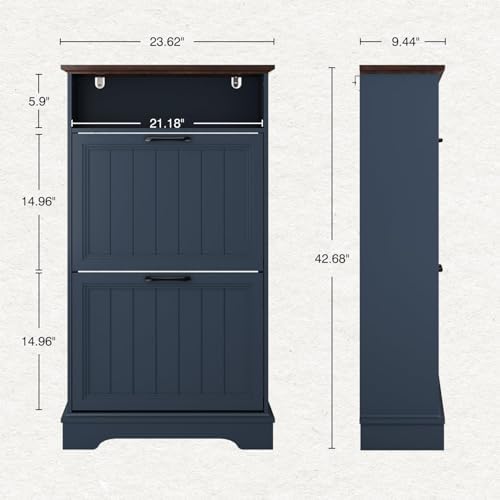 24" W Hidden Shoe Storage Cabinet with 2 Flip Drawers & Open Storage - Image 2