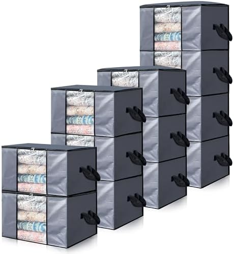 Cosy Family 12 Pack 90L Heavy Duty Extra Large Moving Bags with Reinforced Handle - Strong Handles & Zippers, Storage Totes For Space Saving, Fold Flat, Alternative to Moving Box, Grey by Cosy+Family