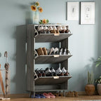 Shoe Cabinet Storage,Modern Freestanding Organizer with 3 Flip Drawers,Narrow Shoe Rack Cabinet for Entryway,Grey - Image 6
