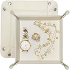 UnionBasic Valet Tray, Jewelry Tray for Rings Watches Earrings, Entryway Catchall Caddy for Coins Keys Change, Nightstand Organizer Bedside Valet Holder, Trays for Electronic Gadgets, Lychee Beige by UnionBasic