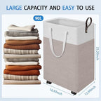 HomeHacks 90L Rolling Laundry Basket with 4 Wheels Collapsible Khaki - Image 2