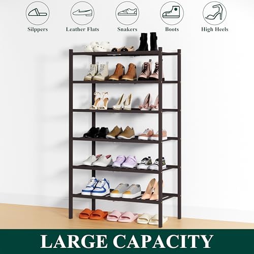 Smiry Bamboo Shoe Rack, 14 Vertical Slats, 6 Tier - 26.8" Wide, Brown - Image 6