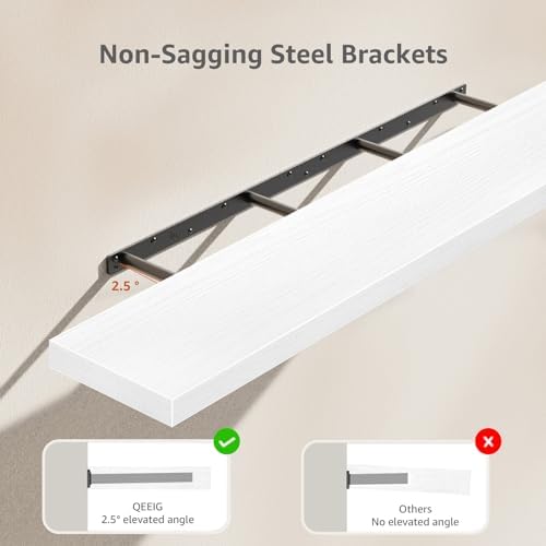 QEEIG Floating Shelves for Wall 55.1" Extra Long - Wall Mounted Shelf Bathroom Kitchen Living Room Bedroom Farmhouse Home Decor Display Bookshelf Large 55.1 x 9.3 inch Set of 2, White (008-140W) - Image 4