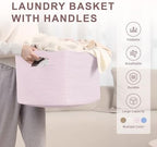 45L Small Woven Laundry Basket Hamper with Handles, Pink - Image 2