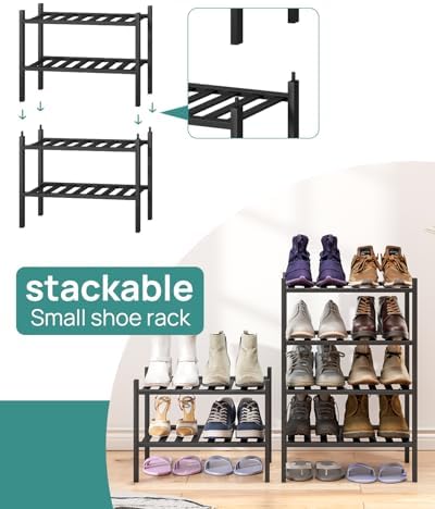 viewcare Black Small Shoe Rack for Entryway, 4-Tier Bamboo Shoe Organizer for Hallway Closet, Free Standing Shoe Racks for Indoor Outdoor - Image 4