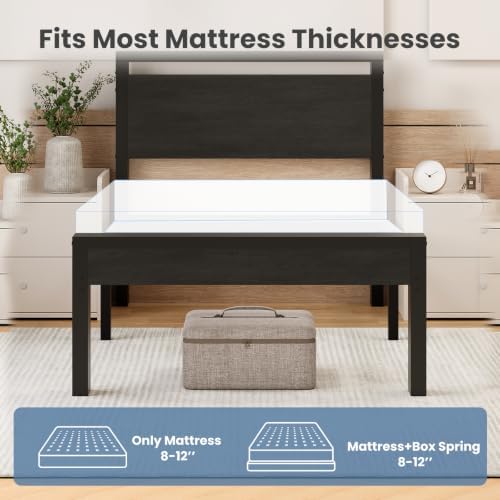 Sweetcrispy 14 Inch Twin Bed Frame with Wood Headboard, Black - Image 6