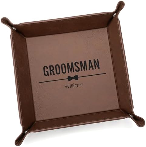 Lifetime Creations Personalized Groomsman Valet Tray - Custom Gifts for Groomsmen Proposal, Vegan Leather Catchall Wedding Gifts (Brown, Bow Tie Design) by LifetimeCreations