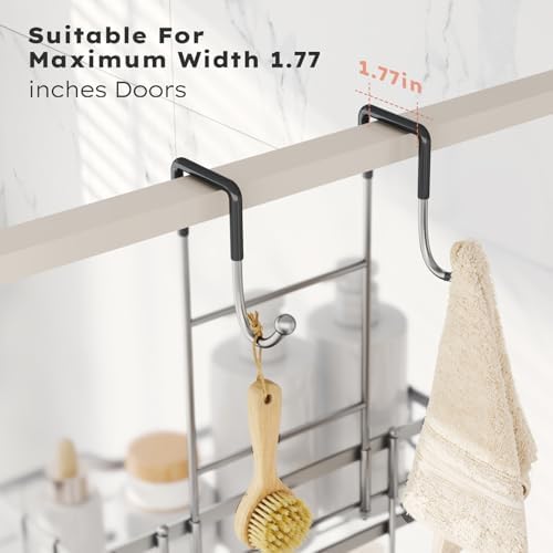 Consumest Over Door Shower Caddy - 2 Tier Shower Shelves Hanging with Soap Holders, Large Capacity Shower Organizer with 4 Hooks, Bathroom Rack and Storage, Silver - Image 6